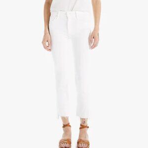 Mother Insider cropped jeans white denim stretch step hem raw frayed women 29